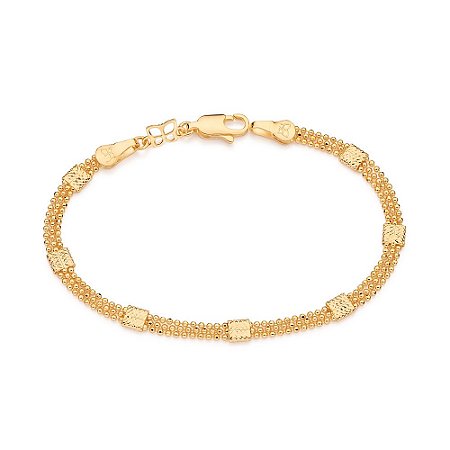 PULSEIRA FOLHEADO A OURO FIO TRIPLO COM BOLINHAS. MED 18/20CM ROMMANEL 551063