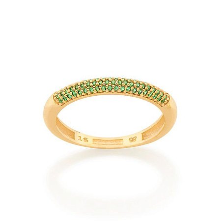 MEIA ALIANÇA FOLHEADO A OURO COM ZIRCÔNIAS VERDE ROMMANEL 512973