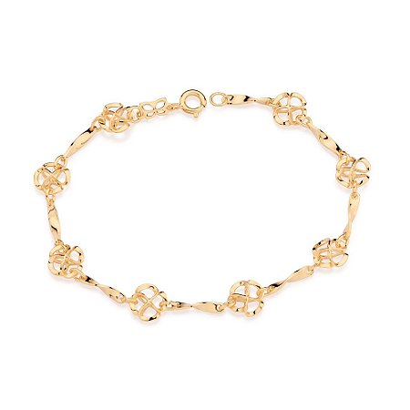 PULSEIRA FOLHEADO A OURO TREVOS DE 4 FOLHAS VAZADOS. MED 18/19CM ROMMANEL 550572