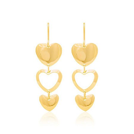 BRINCO FOLHEADO A OURO CORAÇÕES. MED 3,3CM ROMMANEL 522996