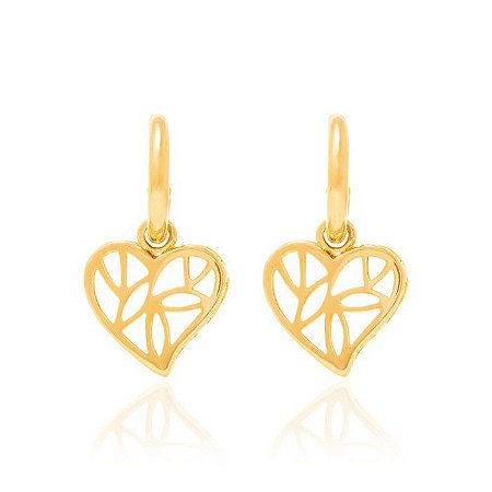 BRINCO FOLHEADO A OURO CORAÇÃO VAZADO. MED 2,1CM ROMMANEL 522689