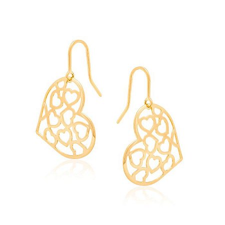 BRINCO FOLHEADO A OURO CORAÇÕES VAZADOS. MED 2,3CM ROMMANEL 523429
