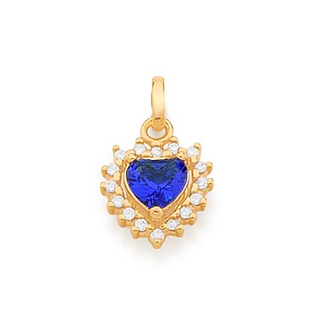 PINGENTE FOLHEADO A OURO CORAÇÃO AZUL. MED 1,8CM ROMMANEL 542365