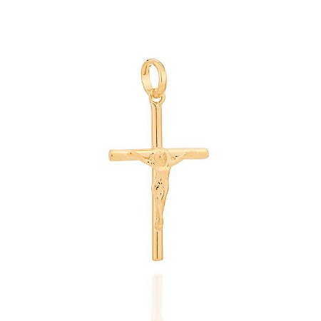 PINGENTE MASCULINO FOLHEADO A OURO FORMATO CRUZ COM CRISTO. MED. 2,3CM ROMMANEL 540003