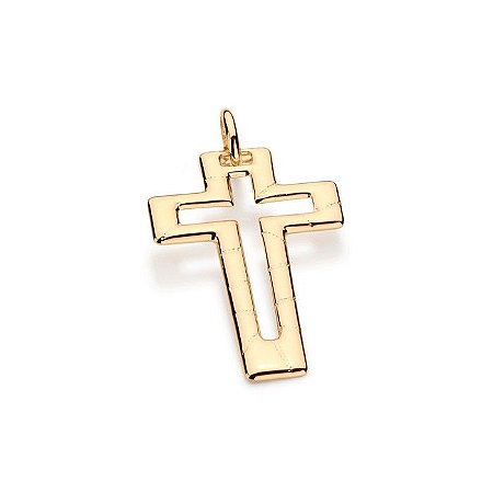 PINGENTE MASCULINO FOLHEADO A OURO FORMATO CRUZ COM DETALHES TRABALHADOS. MED 3,5CM ROMMANEL 541578