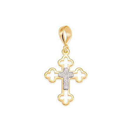 PINGENTE MASCULINO FOLHEADO A OURO CRUZ COM APLICAÇÃO DE RHODIUM. MED 2,3CM ROMMANEL 540609