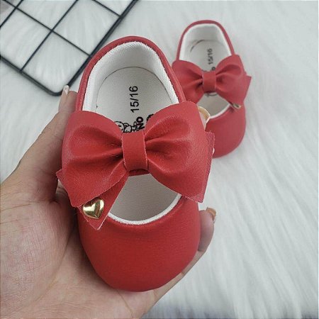 Sapatinho Princesa com Lacinho Com Detalhe de Coração - Vermelho