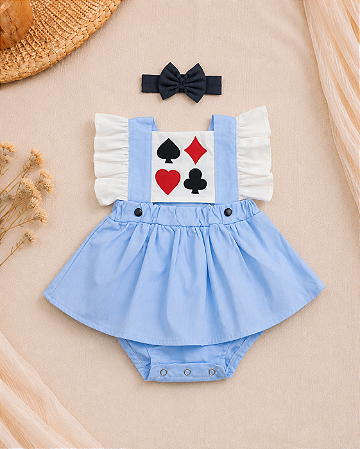Romper Alice com Saia e Faixa para Bebê Menina
