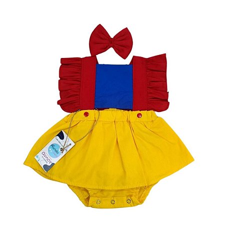 Romper Branca de Neve Vermelha com Laço