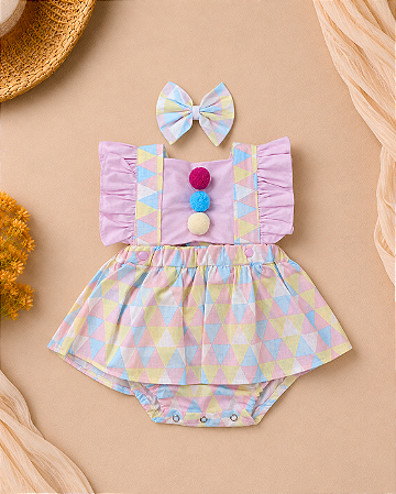 Romper Palhacinha com Saia para Bebê Menina