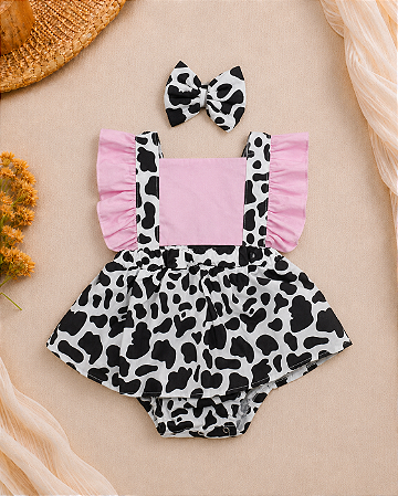 Romper Fazendinha com Saia Vaquinha para Bebê Menina