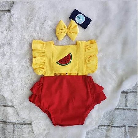 Romper Melância Tricoline 100% Algodão Acabamento Perfeito