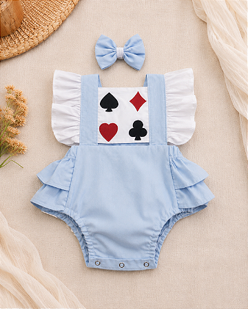 Romper Alice no País das Maravilhas Azul Bebê Menina