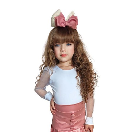 Bory Infantil Manga Longa de Tule em Glitter Blogueirnha - Branco