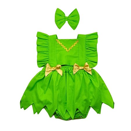 Romper Jardineira Sininho Tinker Bell com Lacinho Saia