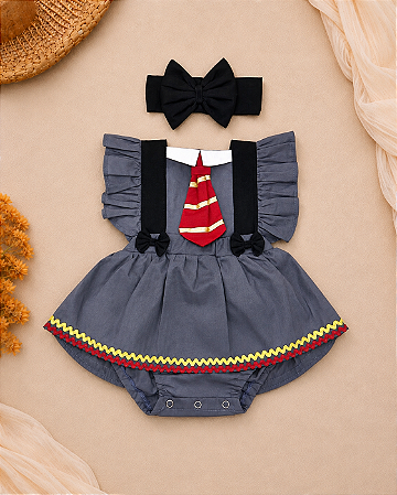 Romper Temático Harry Potter com Faixa para Bebê Menina