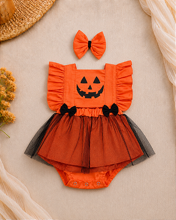 Romper Halloween Bebê com Saia e Lacinho