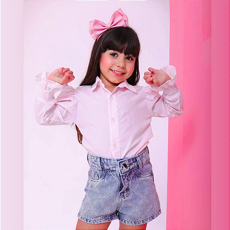 Camisa Blusa Social Infantil Manga Longa Princesa
