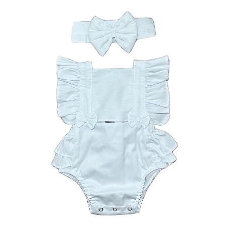 Romper Bebê Branco Liso Ano Tricoline 100% Algodão