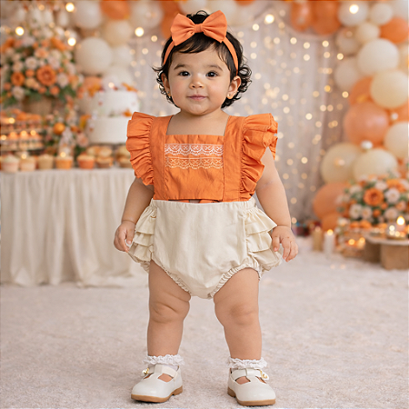 Romper Bebê Moana Laranja com Laço