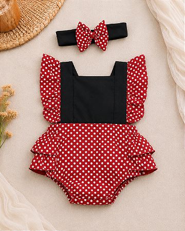 Romper Infantil Minnie com Laço para Bebê Menina