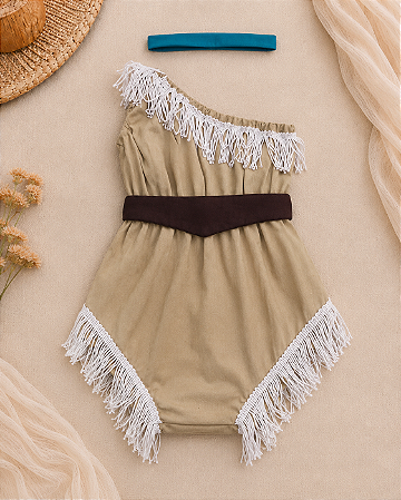 Romper Bebê Pocahontas com Colar de Pedrinha e Franjinhas