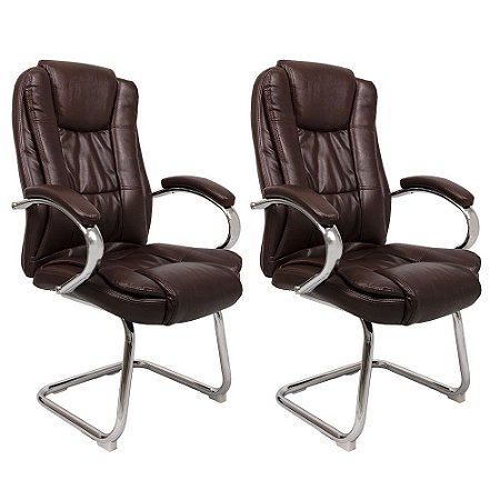 Par de Cadeiras de Escritorio Flexy Virtuous Marrom, Base Fixa