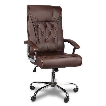 Cadeira de Escritorio Comfy Elegant Botone Marrom, Base Giratoria e Sistema Relax