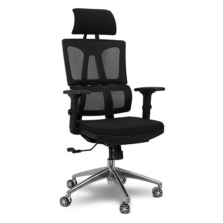 Cadeira de Escritório Comfy ErgoFuture Tela Mesh Preta, Base Alumínio e Relax Avançado