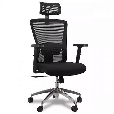Cadeira de Escritório Comfy Stance Top Tela Mesh Preta, Base Alumínio e Relax Avançado