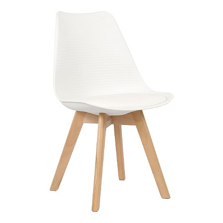 Cadeira Comfy Eames Estofada Base em Madeira, Cor Branca