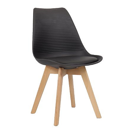 Cadeira Comfy Eames Estofada Base em Madeira, Cor Preta