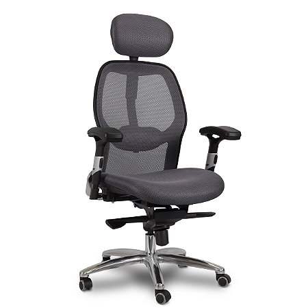 Cadeira de Escritório Comfy Ergomaster Tela Mesh Cinza, Braço Ajustável e Relax Avançado