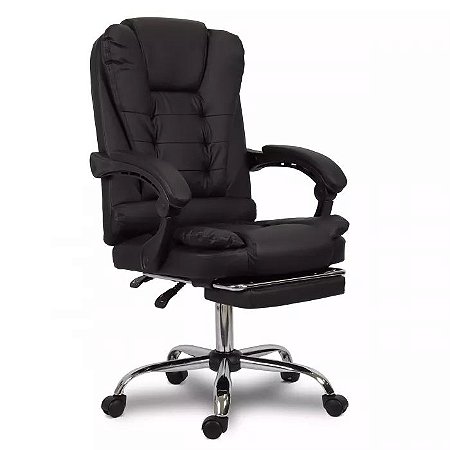 Cadeira de Escritório Comfy Marshal Preta, Base Giratória, Apoio de Pés e Sistema Relax Avançado