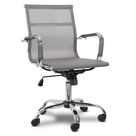 Cadeira de Escritório Comfy Neat em Tela Cinza, Base Giratória e Sistema Relax