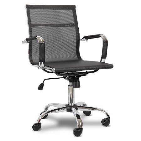 Cadeira de Escritório Comfy Neat em Tela Preta, Base Giratória e Sistema Relax