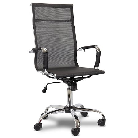 Cadeira de Escritório Comfy Neat Plus em Tela Preta, Base Giratória e Sistema Relax
