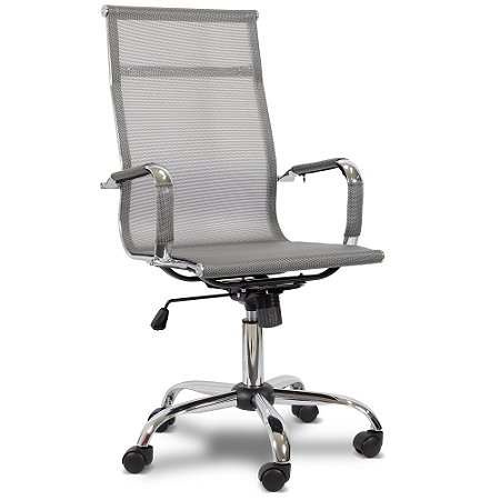 Cadeira de Escritório Comfy Neat Plus em Tela Cinza, Base Giratória e Sistema Relax