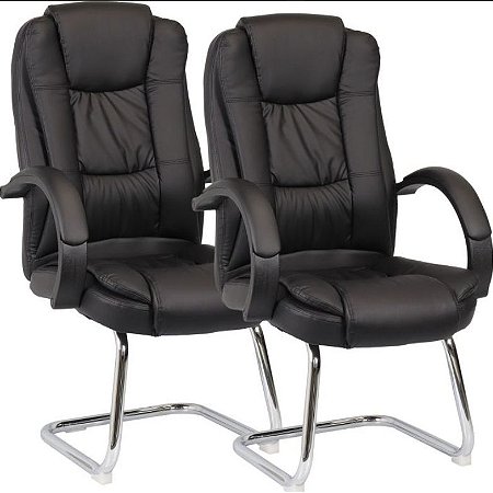 Par de Cadeiras Fixas Comfy Direction Preta, Base Fixa Cromada