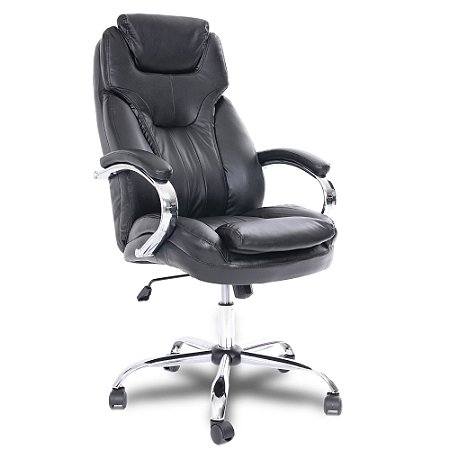 Cadeira de Escritório Comfy Grandeur Preta, Base Giratória Cromada e Sistema Relax
