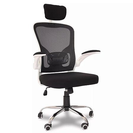 Cadeira de Escritório Flexy Way Plus Branca Tela Mesh Preta, Base Giratória e Sistema Relax