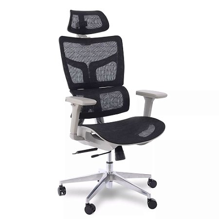 Cadeira de Escritório Comfy Astra Tela Mesh Preta, Base Alumínio, Braço 3D, Assento Deslizante Relax