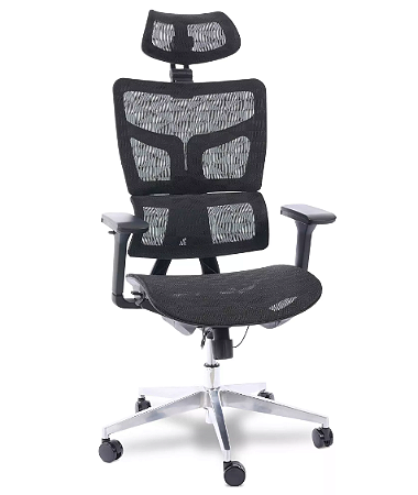 Cadeira de Escritório Comfy Prism Tela Mesh Preta, Base Alumínio, Braço 4D, Assento Deslizante Relax