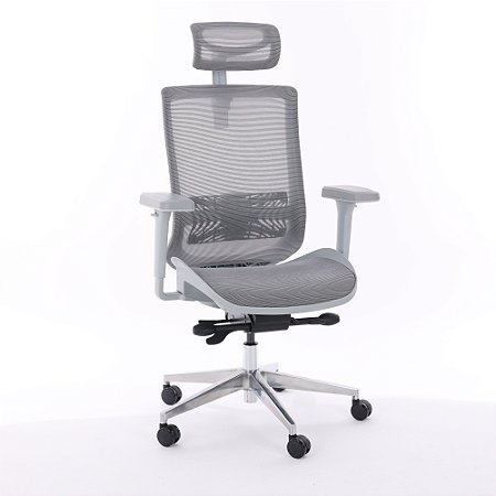Cadeira de Escritório Comfy Aero Cinza Tela Mesh Cinza, Braço 4D, Multi Regulagens Assento e Encosto