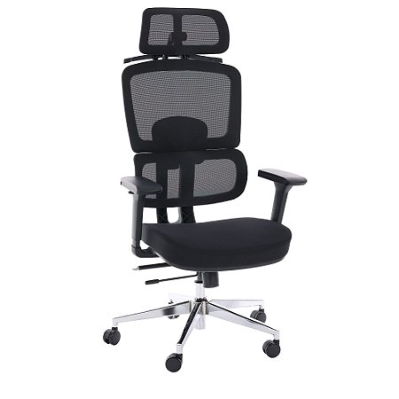 Cadeira de Escritório Comfy Aura Preta Tela Mesh Preta, Braço 4D e Assento e Encosto Ajustáveis