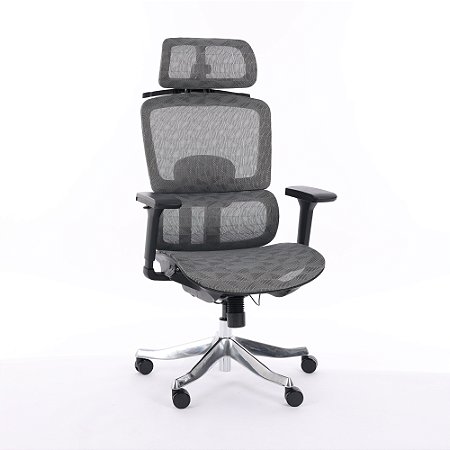 Cadeira de Escritório Comfy Vertex Tela Mesh Cinza, Braço 4D, Assento e Encosto Ajustáveis