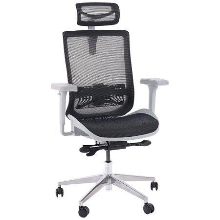 Cadeira de Escritório Comfy Aero Cinza Tela Mesh Preta, Braço 4D, Multi Regulagens Assento e Encosto Garantia