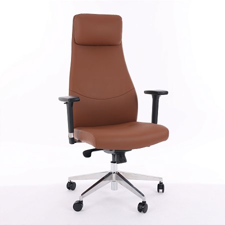 Cadeira de Escritório Comfy Luxe PVC Terracota, Base Alumínio, Braço 3D e Relax Avançado