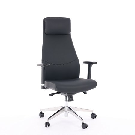 Cadeira de Escritório Comfy Luxe PVC Preto, Base Alumínio, Braço 3D e Relax Avançado