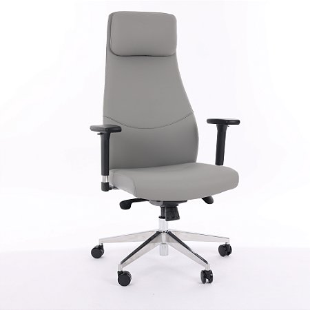 Cadeira de Escritório Comfy Luxe PVC Cinza, Base Alumínio, Braço 3D e Relax Avançado